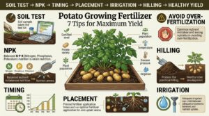 Potato growing fertilizer applied to potato plants to support healthy growth and maximum yield.