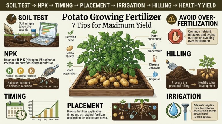 Potato growing fertilizer applied to potato plants to support healthy growth and maximum yield.