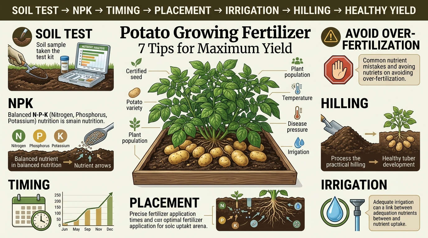 Potato growing fertilizer applied to potato plants to support healthy growth and maximum yield.