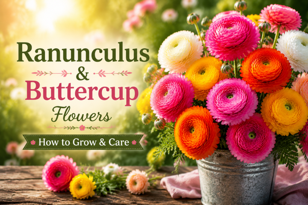 A hand gently squeezing a closed, squishy ranunculus flower bud showing color at the marshmallow stage for harvesting.