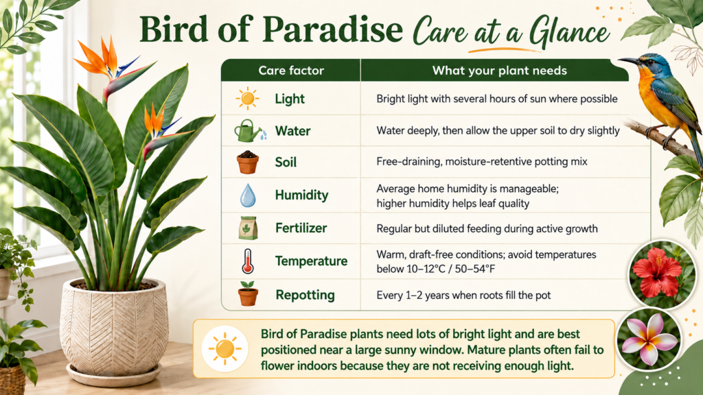 Bird of Paradise care at a glance