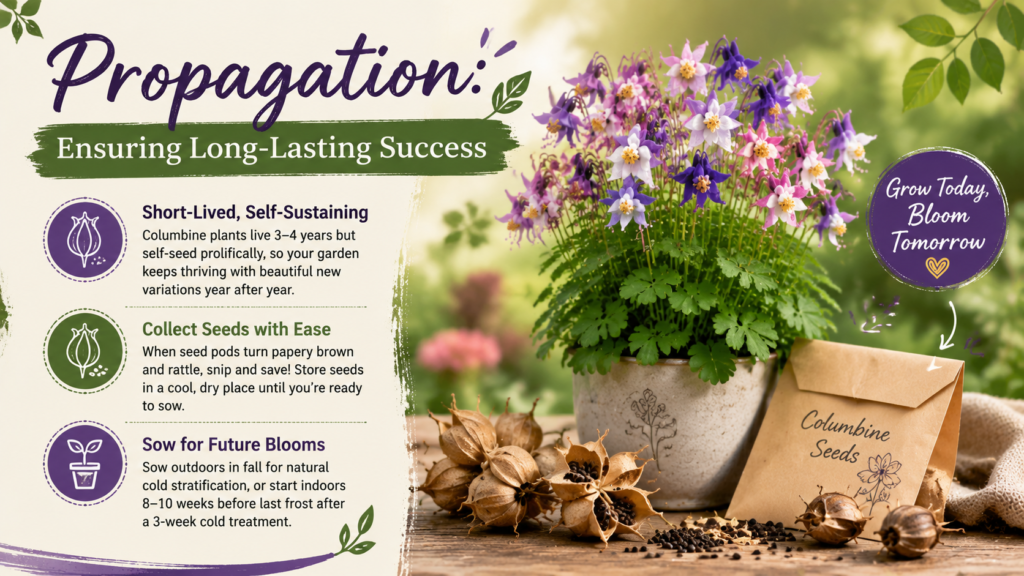 Columbine Flower — How To Grow And Care With Success Columbine seed pods drying on plant for propagation and self-seeding in a natural garden environment