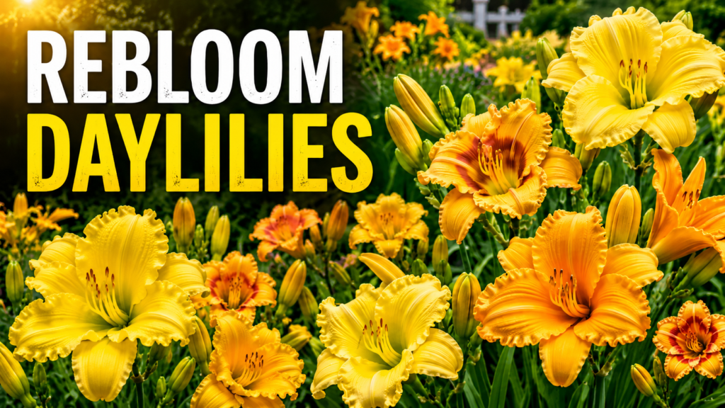 Close-up of compact Stella de Oro golden-yellow trumpet daylily blooms in a landscape border.

'Going Bananas' Image: Vibrant lemon-yellow Going Bananas daylily flowers on tall scapes in a mixed perennial bed.