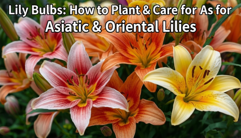 Lily Bulbs: How to Plant & Care for Asiatic & Oriental Lilies Vibrant yellow and orange Asiatic lilies blooming in a sun-drenched garden border.