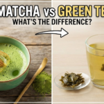 Matcha green tea powder and brewed green tea side by side showing their key differences.