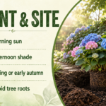 Hydrangea care for healthy hydrangeas with beautiful colorful blooms in a garden