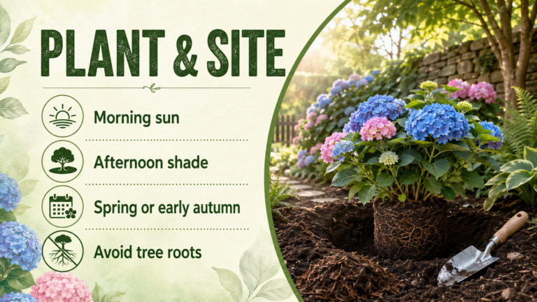 Hydrangea care for healthy hydrangeas with beautiful colorful blooms in a garden