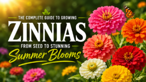 Zinnias growing beautifully in a sunny garden with colorful blooms and lush green foliage