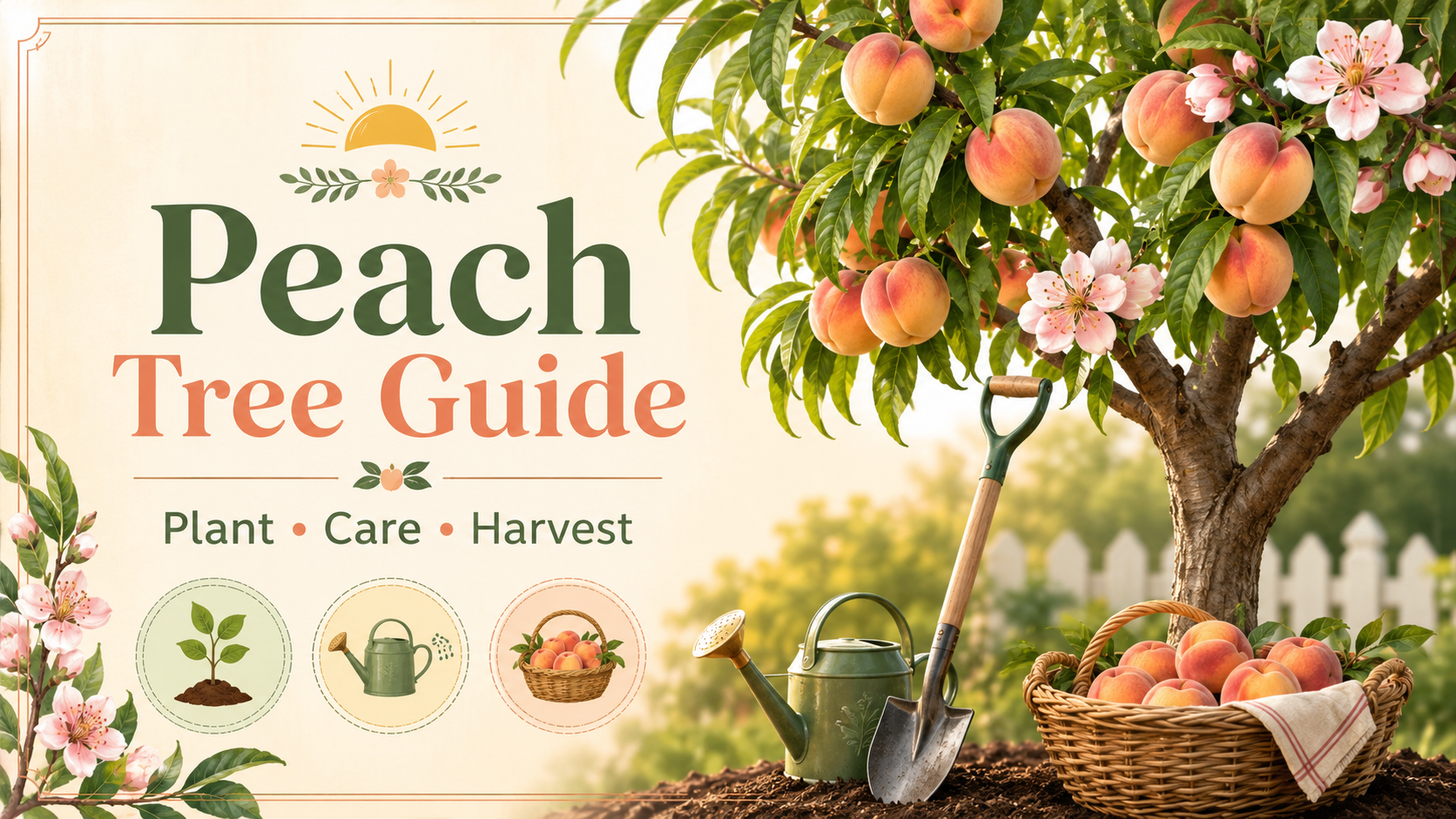 How to grow a peach tree with healthy leaves and ripe peaches in a home garden
