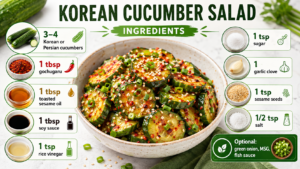 Korean cucumber salad with crisp fresh cucumbers and spicy dressing