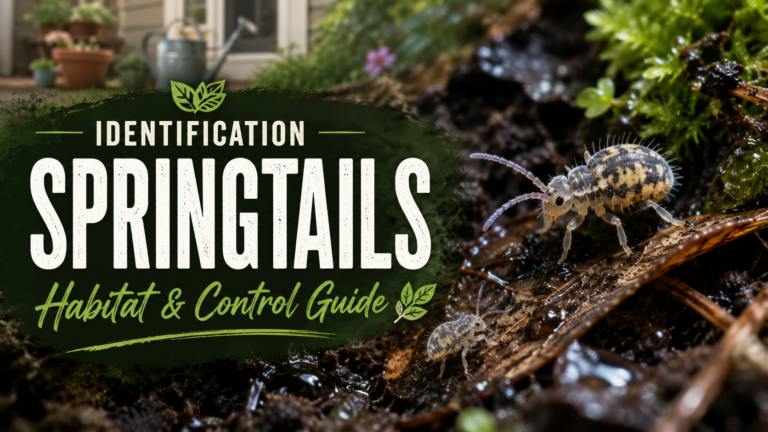 Springtails gathered on moist soil and organic garden material