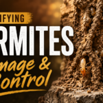 Termite damage visible on a wooden structure with signs of infestation