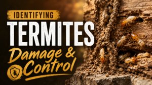 Termite damage visible on a wooden structure with signs of infestation