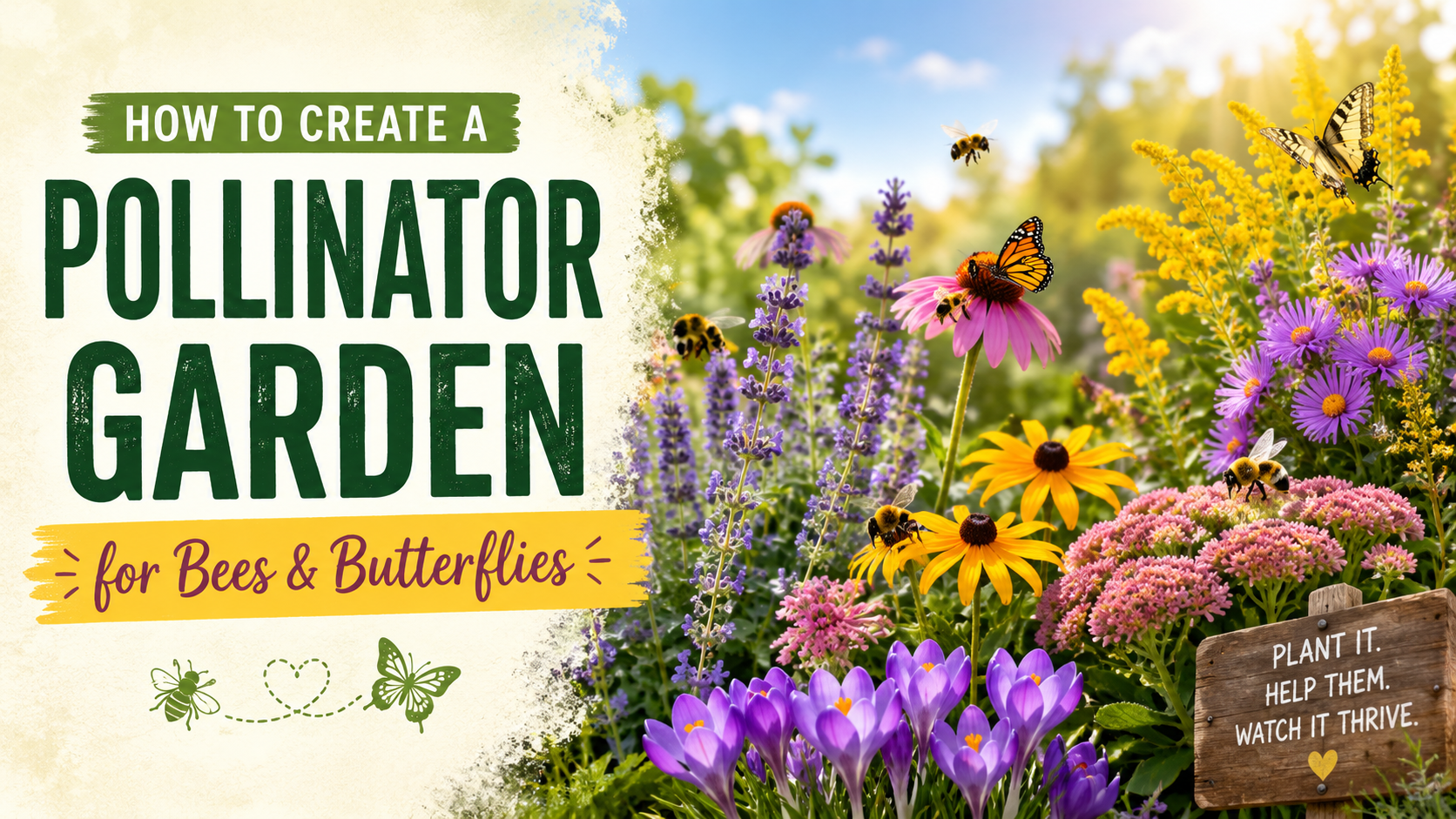 How to Create a Pollinator Garden for Bees & Butterflies Pollinator garden filled with colorful flowers attracting bees and butterflies
