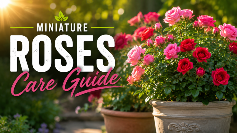 Healthy miniature roses blooming with colorful flowers in a garden