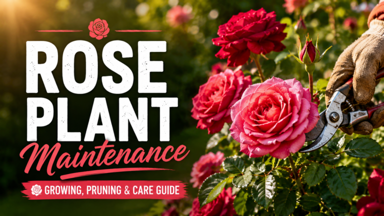 Healthy rose plant blooming with colorful flowers in a well-maintained garden