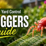 Chiggers on grass and vegetation in a garden environment