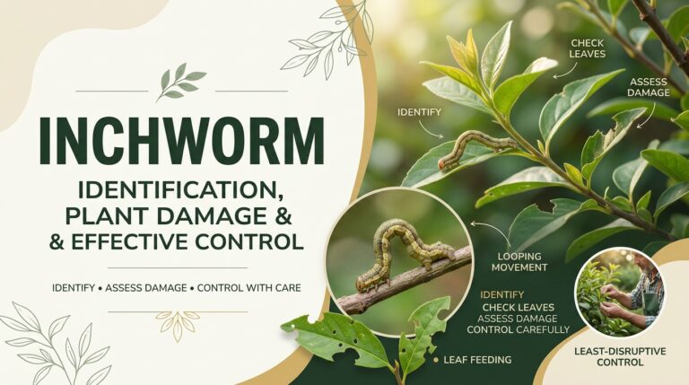 Inchworm: Identification, Plant Damage & Effective Control Green inch worm crawling along a garden leaf and feeding on plant foliage