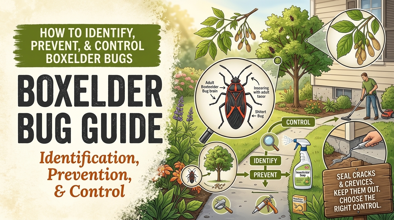 Boxelder Bugs: Identification, Prevention & Control Guide Boxelder bugs gathered on a plant and nearby outdoor surface during an infestation