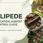 Millipede crawling through damp leaf litter in a garden habitat