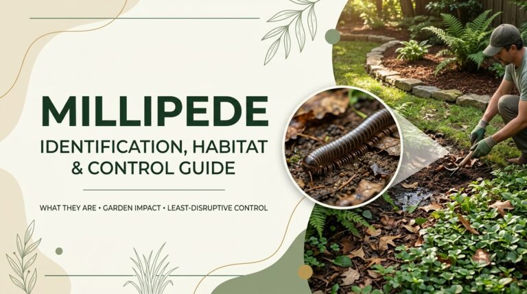 Millipede: Identification, Habitat & Control Guide Essential Millipede crawling through damp leaf litter in a garden habitat