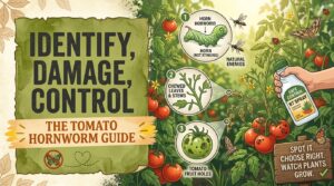 Green tomato hornworm feeding on the leaves of a tomato plant