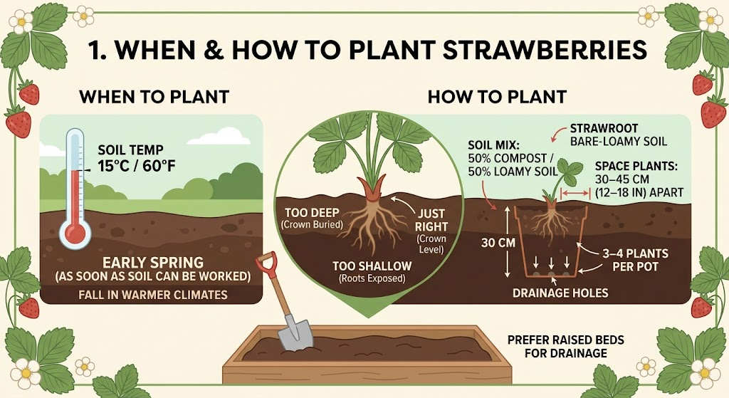 How to grow strawberries from healthy young plants in fertile garden soil