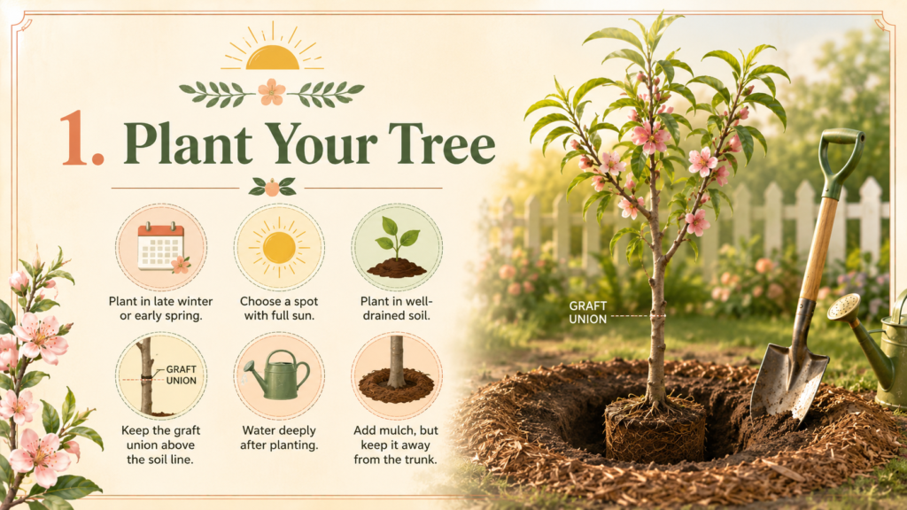 How to grow a peach tree in a sunny location with well-drained soil