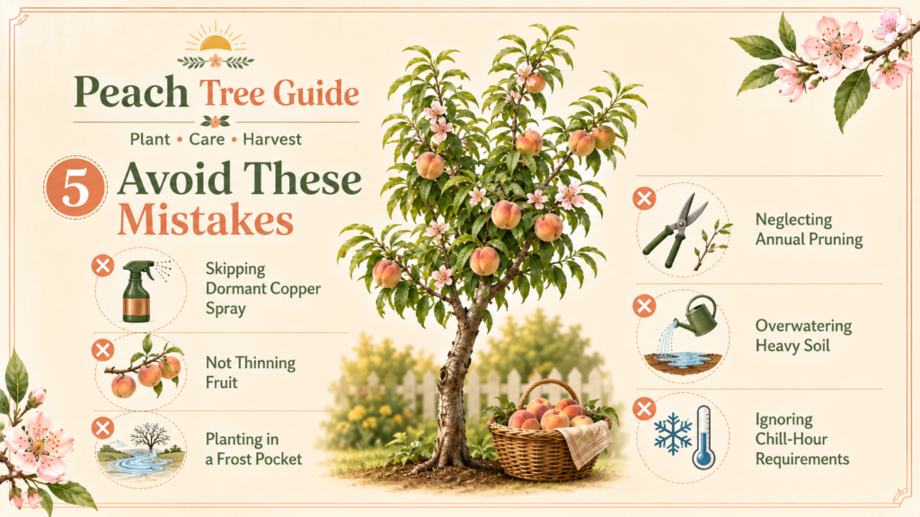How to grow a peach tree with healthy green leaves and developing fruit