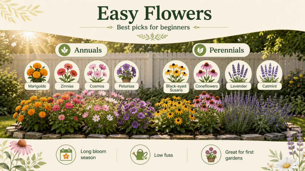 How to start a flower garden with colorful annual and perennial flowers