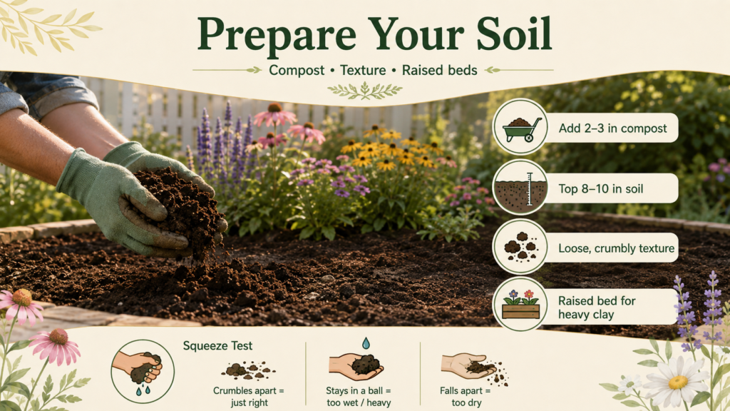 How to start a flower garden with prepared soil ready for planting flowers