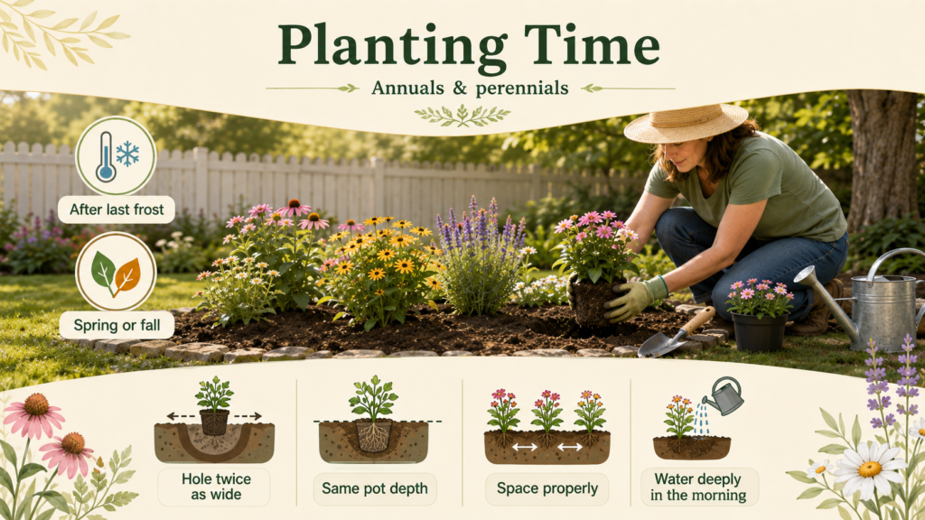 How to start a flower garden with young plants growing in rich garden soil