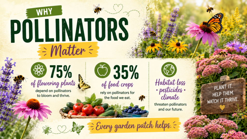 How to Create a Pollinator Garden for Bees & Butterflies Colorful pollinator garden filled with flowers for bees and butterflies