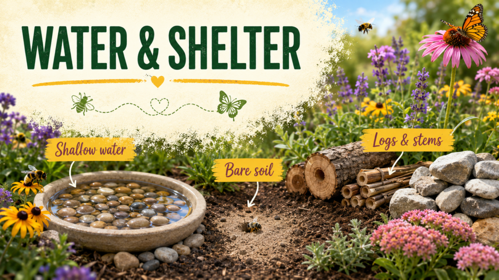 How to Create a Pollinator Garden for Bees & Butterflies Shallow water source providing hydration for garden pollinators