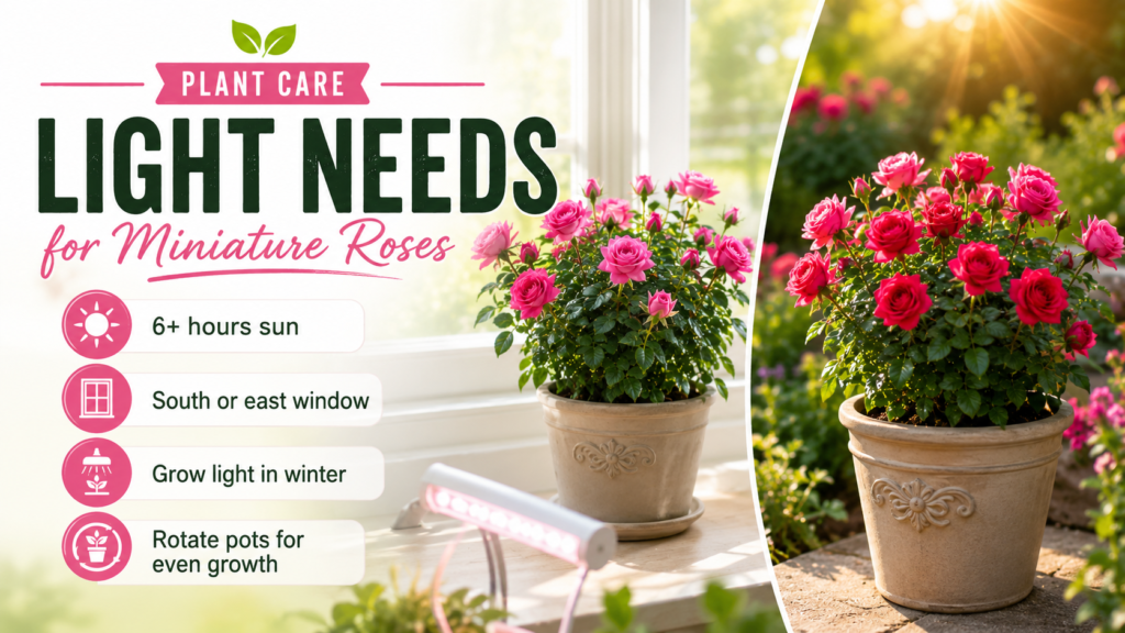 Miniature roses blooming in a sunny garden