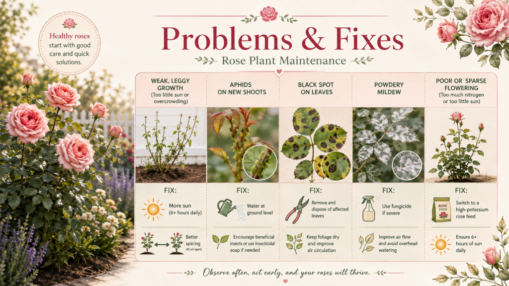 problem and fixes, rose plant maintenance