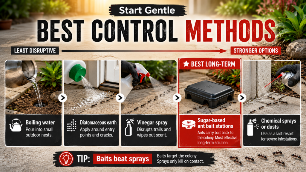 How to Get Rid of Ants: Identification & Control Guide Garden ants being managed with gentle pest control methods to protect plants and surrounding soil.