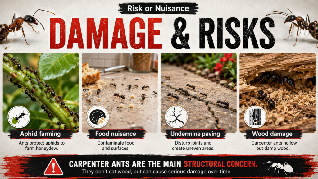 How to Get Rid of Ants: Identification & Control Guide Ants crawling around garden plants and soil, showing potential risks and damage caused by garden ants.