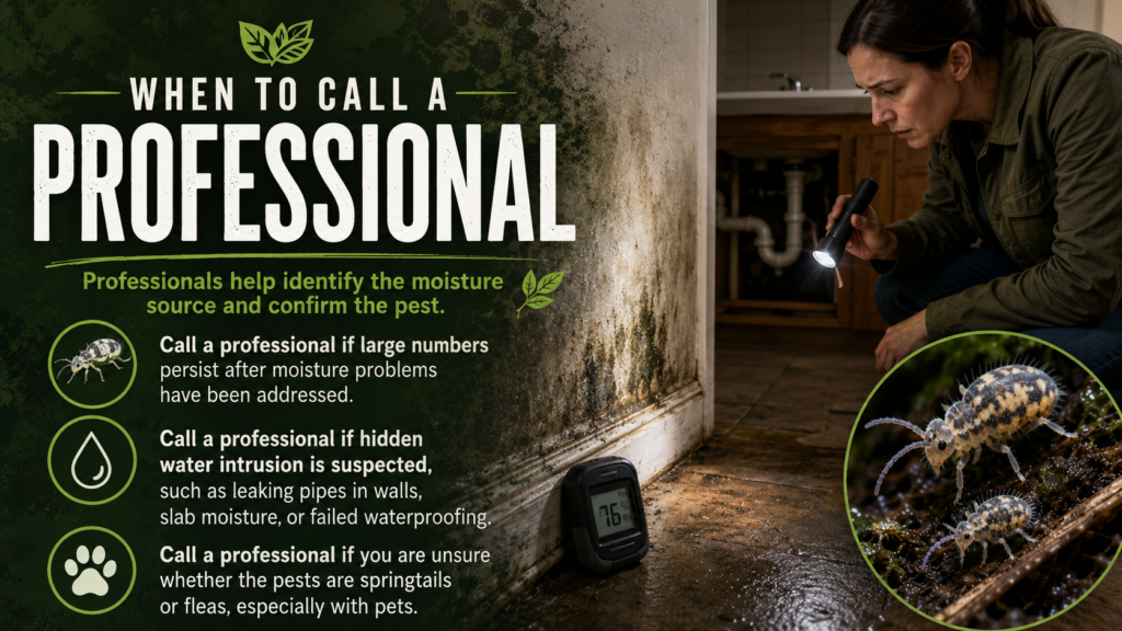 Springtails: Identification, Habitat & Control Guide Pest control professional inspecting a persistently damp area for a large springtail population.