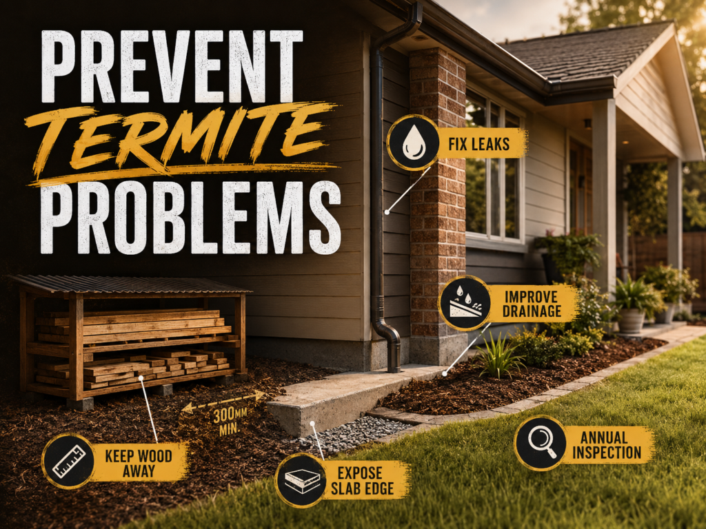 Termite: Identification, Signs, Damage & Control Guide Well-maintained wooden structures with reduced moisture and sealed entry points to help prevent termites.