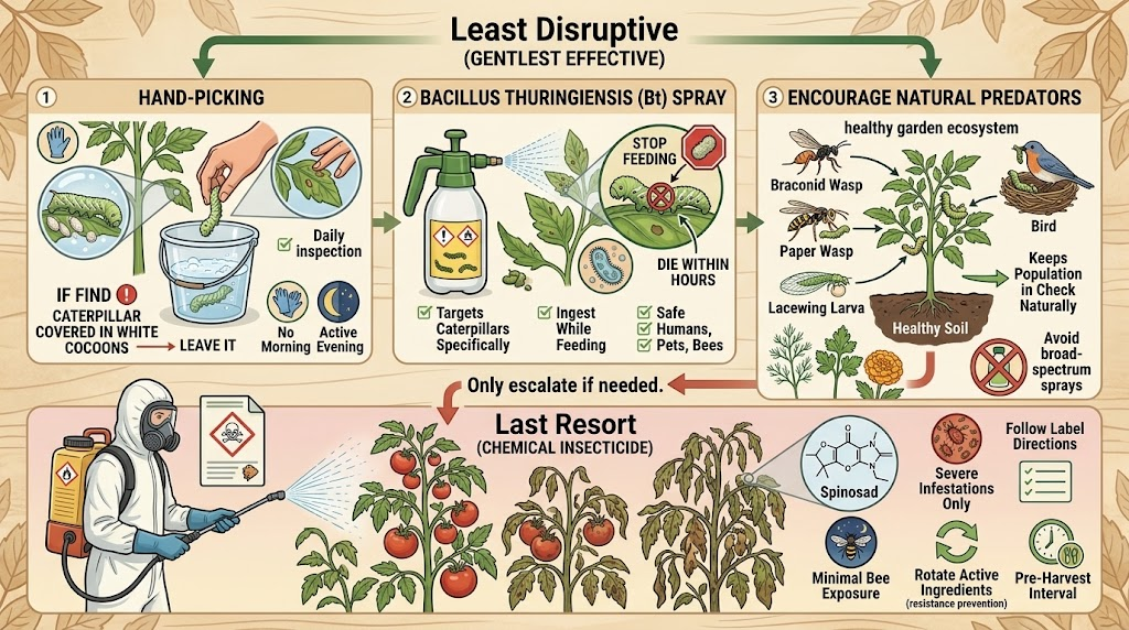 Hornworm: Identification, Damage & Tomato Plant Control Hand removal and natural methods for controlling hornworms on tomato plants.