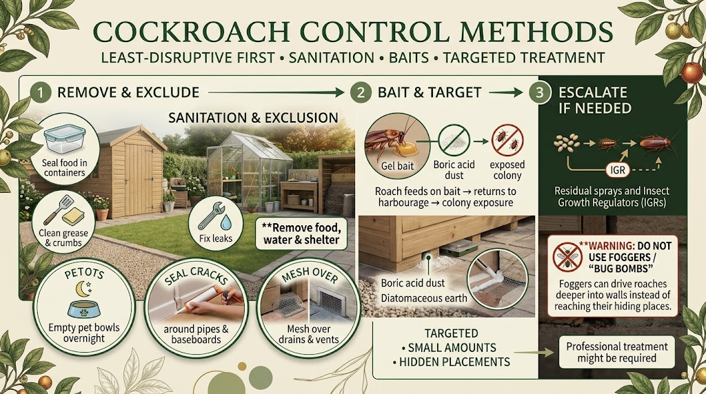  Practical cockroach control methods being used to reduce an indoor pest infestation.