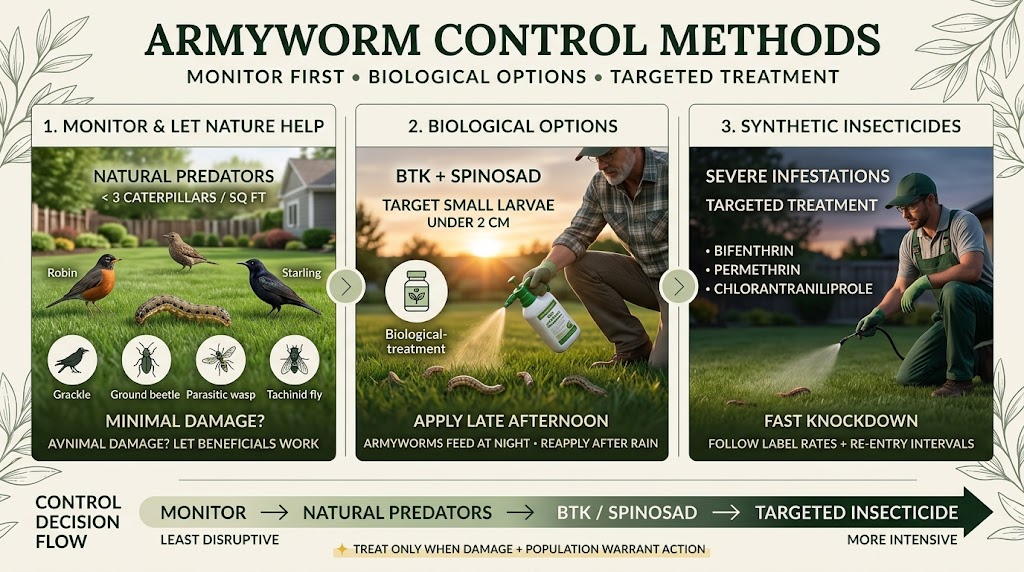 Gentle methods being used to control armyworms and protect lawn and garden plants from feeding damage.