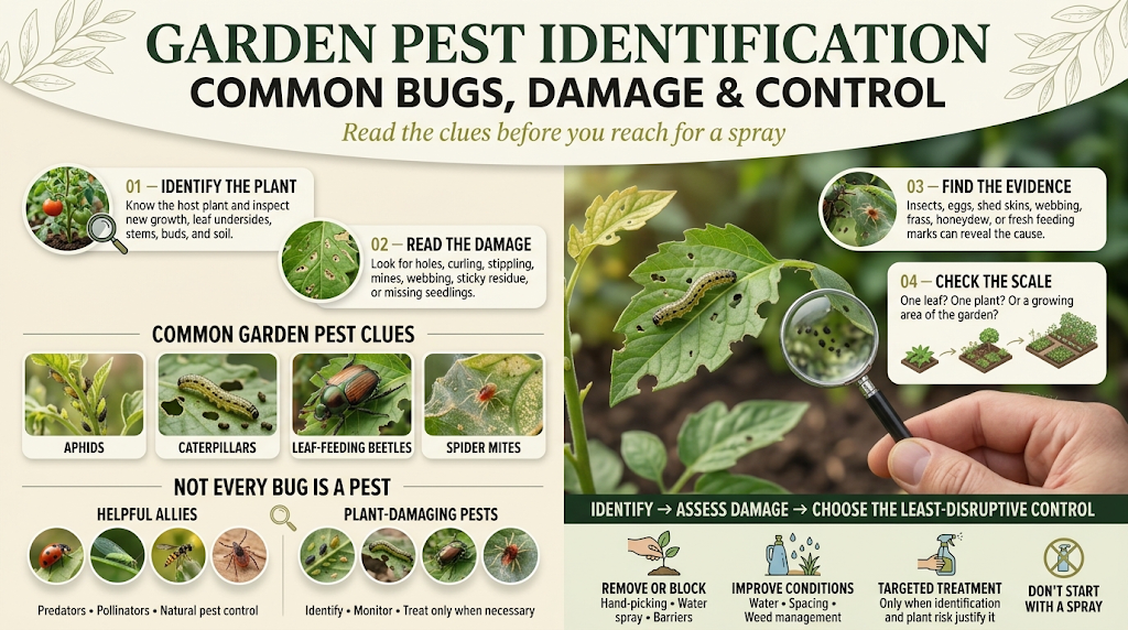  Careful inspection of garden plants for signs of common pests and damage