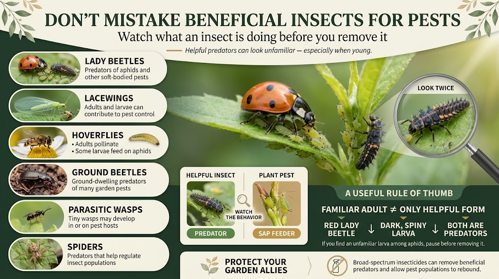  Beneficial garden insects compared with harmful pests on plants