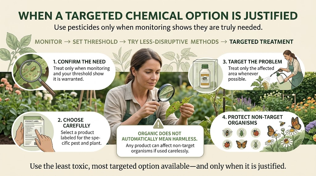 Targeted pest control treatment used as a final step in an IPM approach.