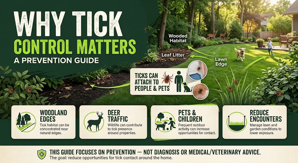 Tick control helps reduce exposure to ticks in lawns and garden spaces.