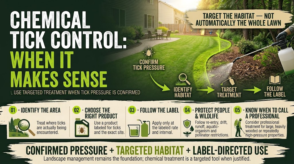 Situations where chemical treatments may be appropriate for controlling ticks.