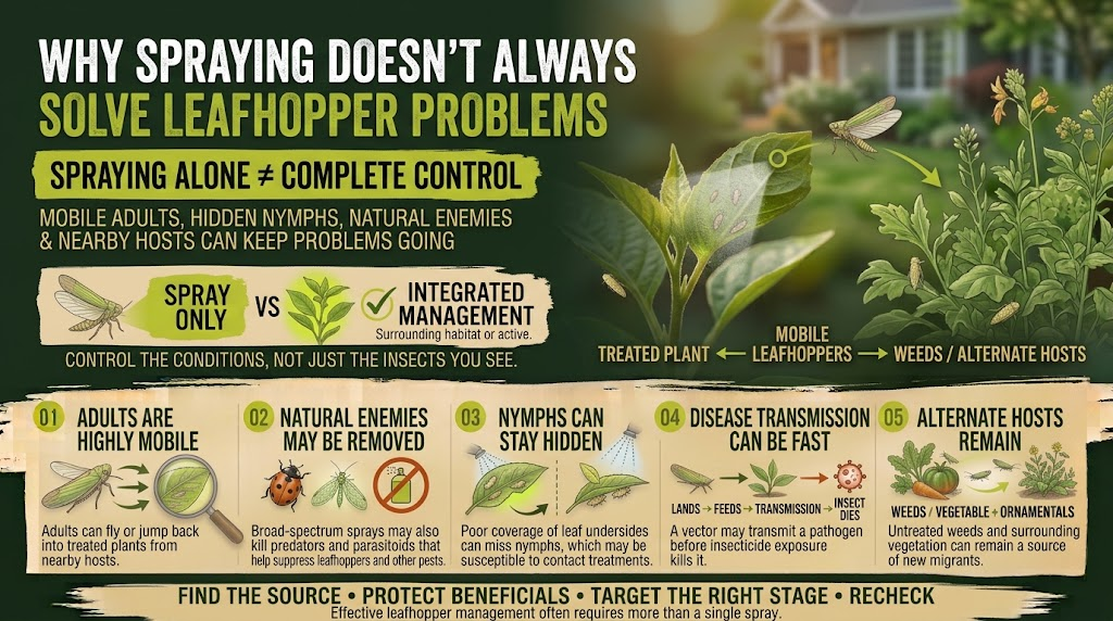Leafhoppers: Identification, Damage & Control Guide WHY SPRAYING DOES NOT ALWAYS SOLVE LEAFHOPPER PROBLEMS,