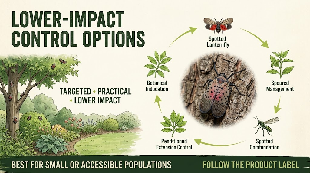 Spotted Lanternfly Control: Identification & Prevention Gardener using lower-impact methods such as traps, egg removal, and physical barriers to manage spotted lanternflies.